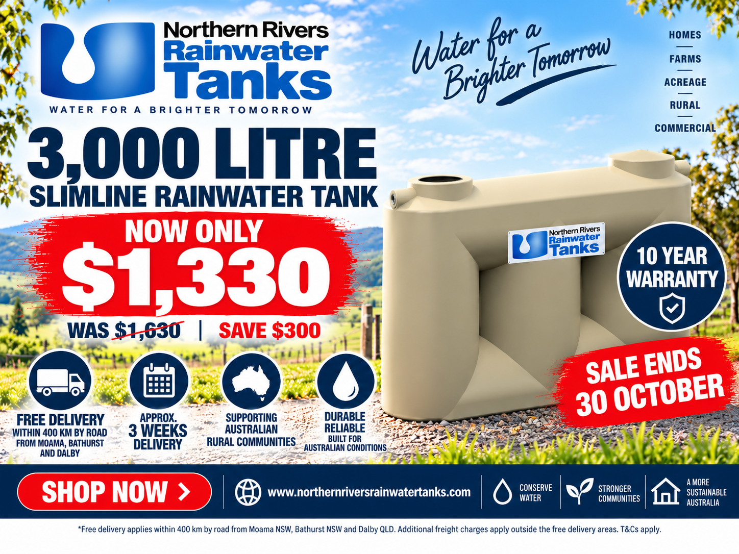 Nrrtanks 3,000L Slimline tank sale