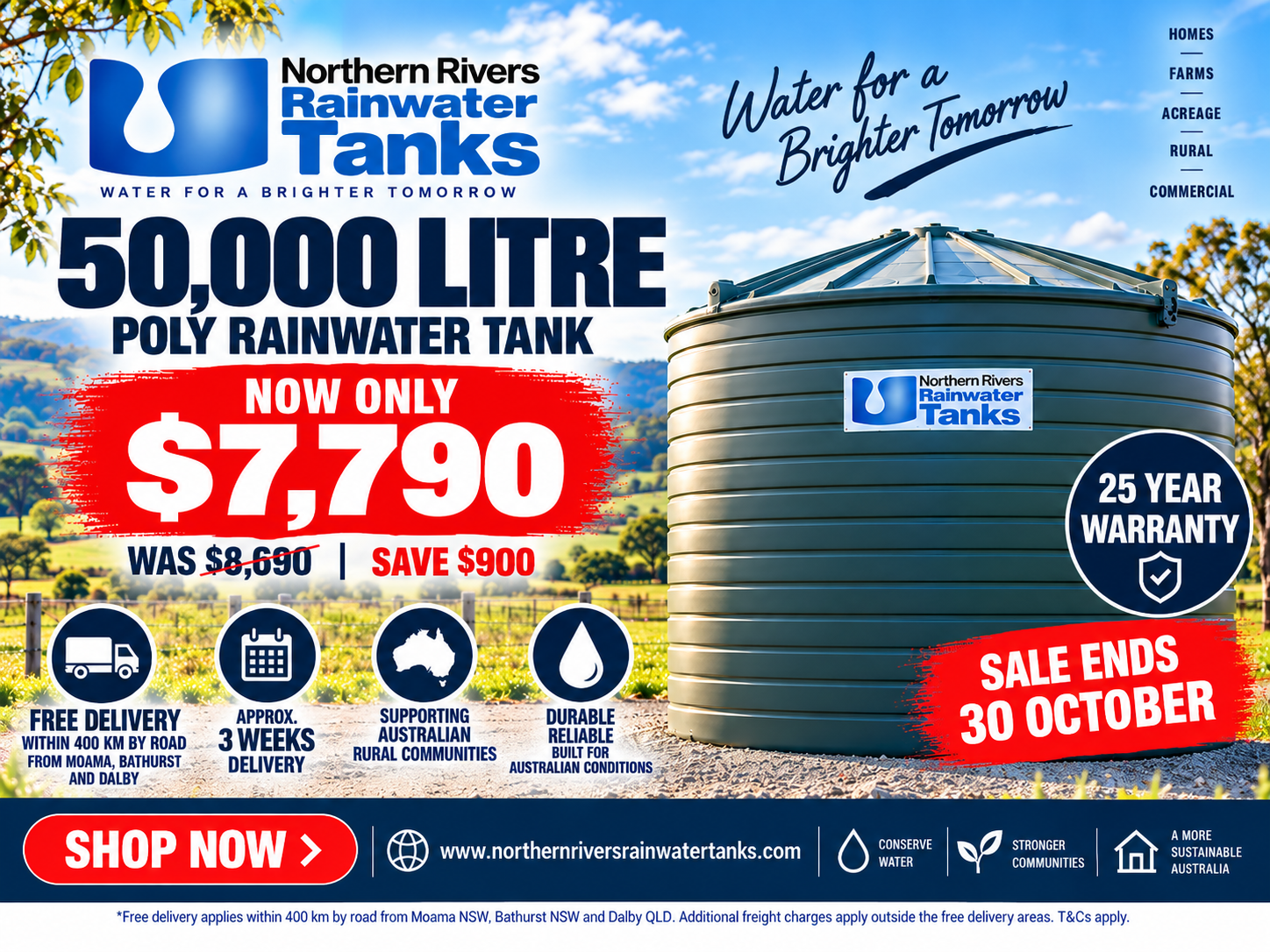 Nrrtanks 50,000L Water Tank Sale